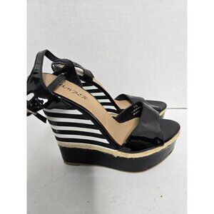 Black and White striped Platform Wedge Sandal 7.5